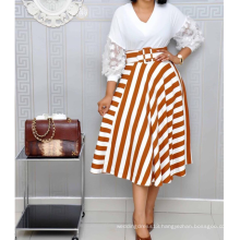 Sexy A-line Petal Sleeves Pleated Midi Swing African Lady Casual Dress